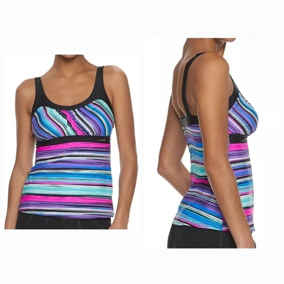 ZeroXposur Sun Smart Multi Color Print UPF 30+ Tankini Swim Top Sz L NEW - Picture 1 of 15